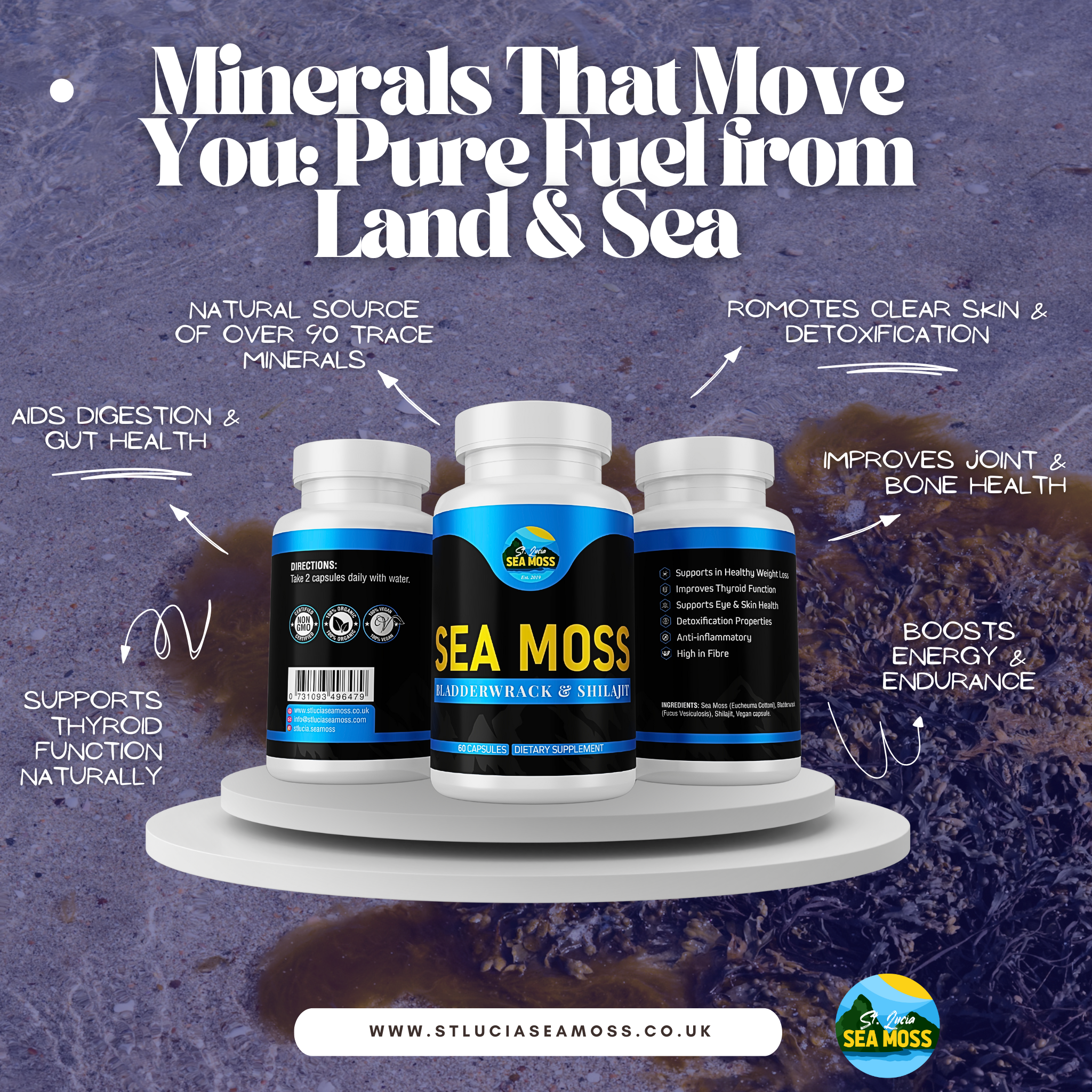 Sea Moss, Bladderwrack & Shilajit Capsules - St Lucia Sea Moss