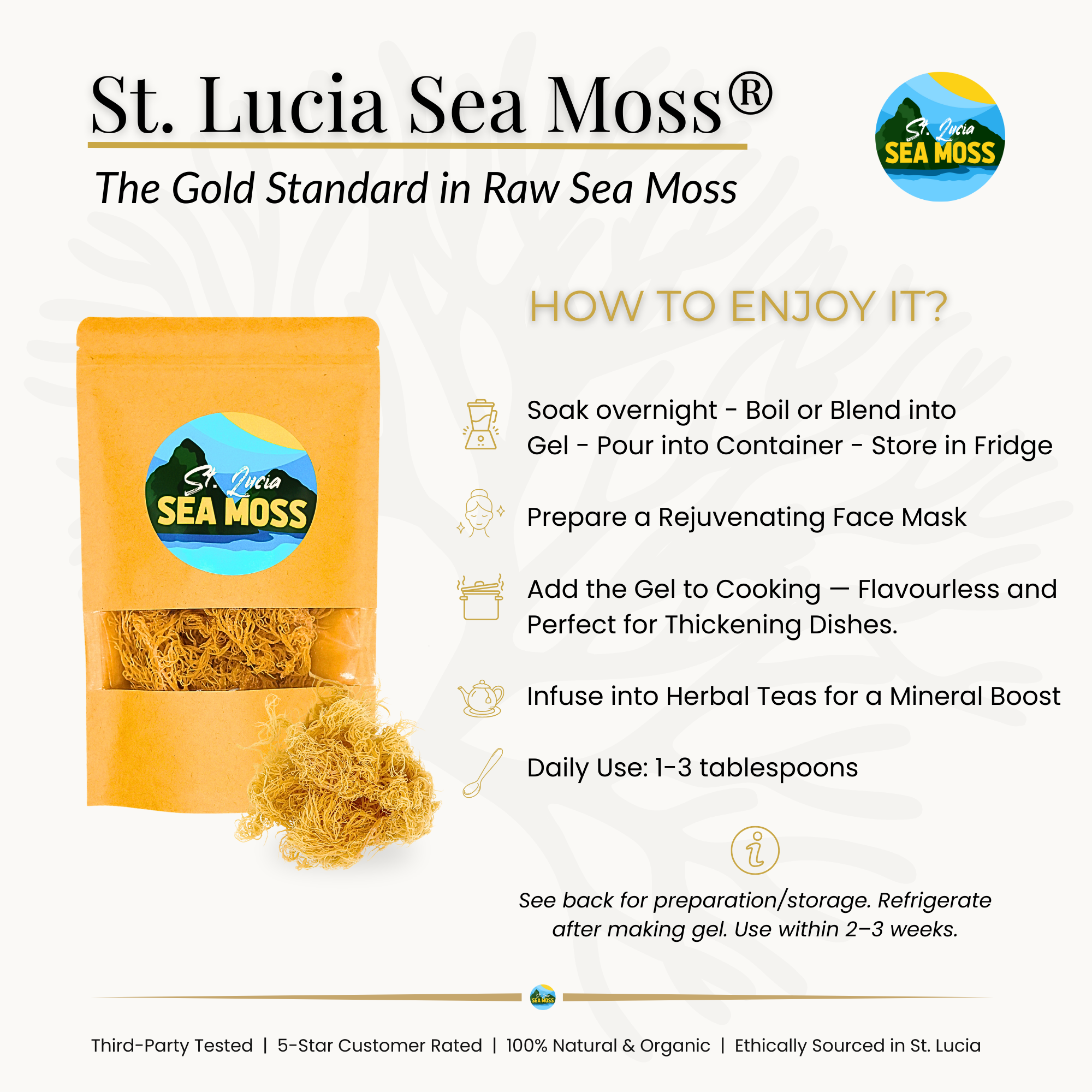 3 x 70g Gold St Lucia Sea Moss - Eucheuma Cottonii