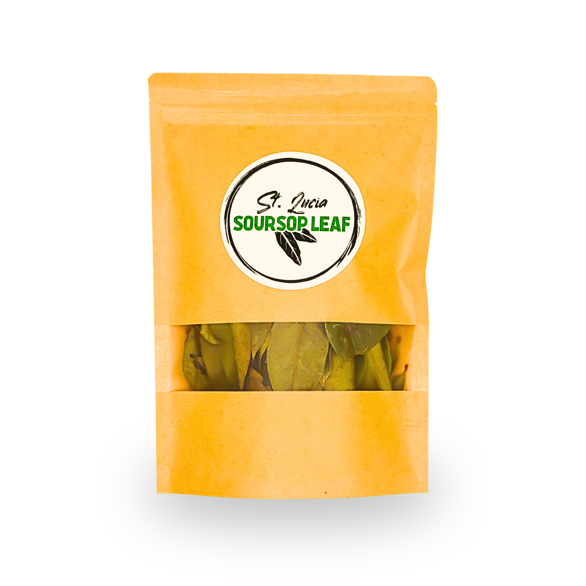 Yellow package of St. Lucia Soursop Leaf on a white background