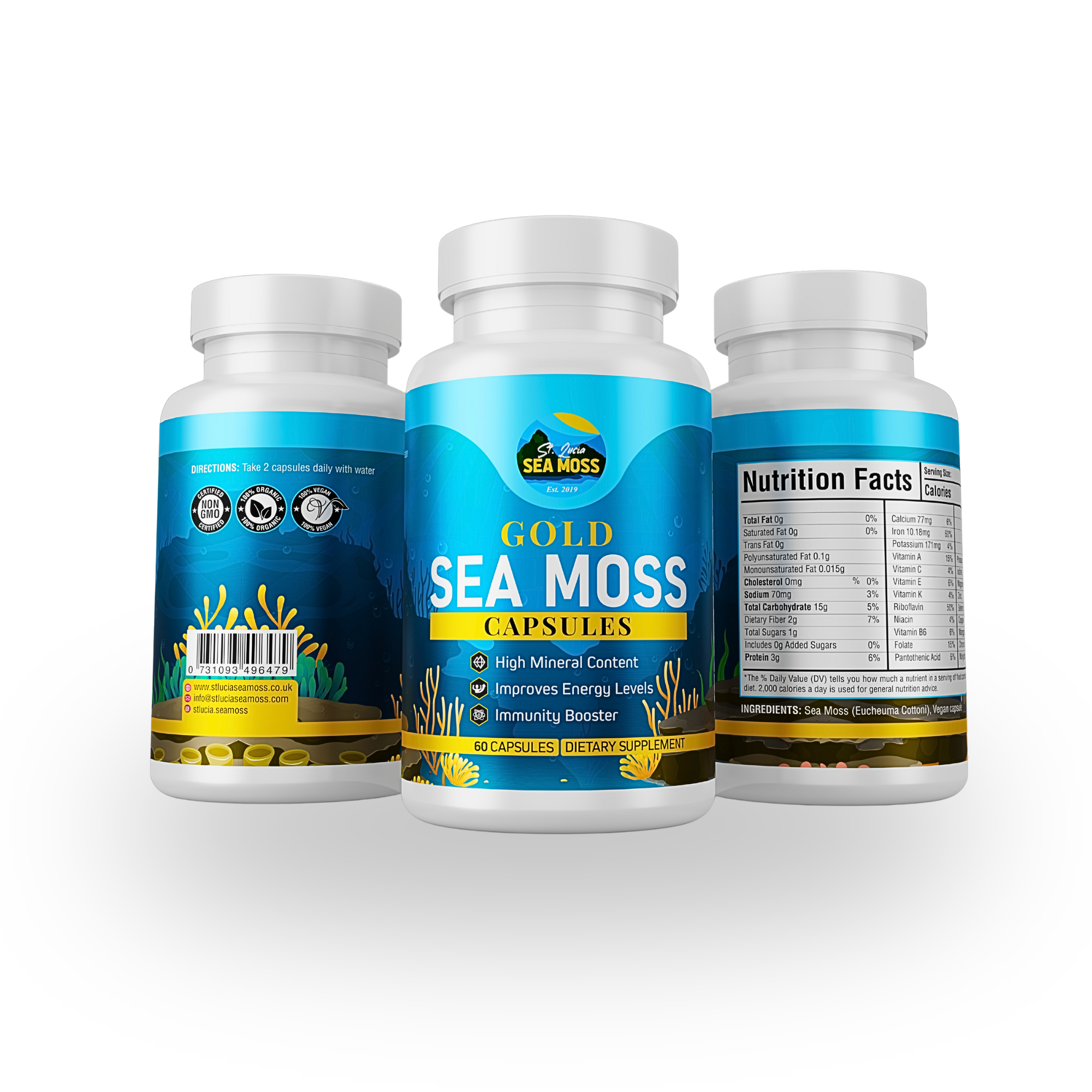 Gold St Lucia Sea Moss Capsules - St Lucia Sea Moss